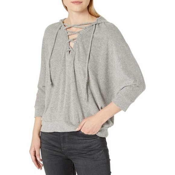 Chaser NWT Love Cloth Lace Up Oversized Dolman Hoodie Heather Gray Size Medium - Picture 1 of 6